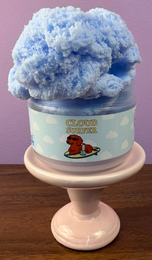 light blue cloud slime with plastic cloud charm with blue cloud clay sprinkles with blue glitter texture