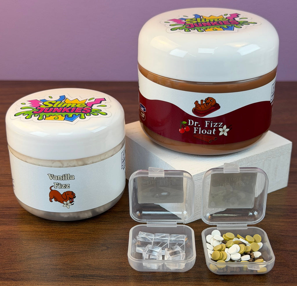 light brown coated clear slime with white cloud slime with fake sprinkles and fake ice texture