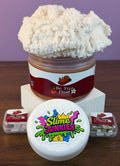 light brown coated clear slime with white cloud slime with fake sprinkles and fake ice texture