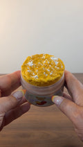 light tan ultra thick slime with clay topper with powder