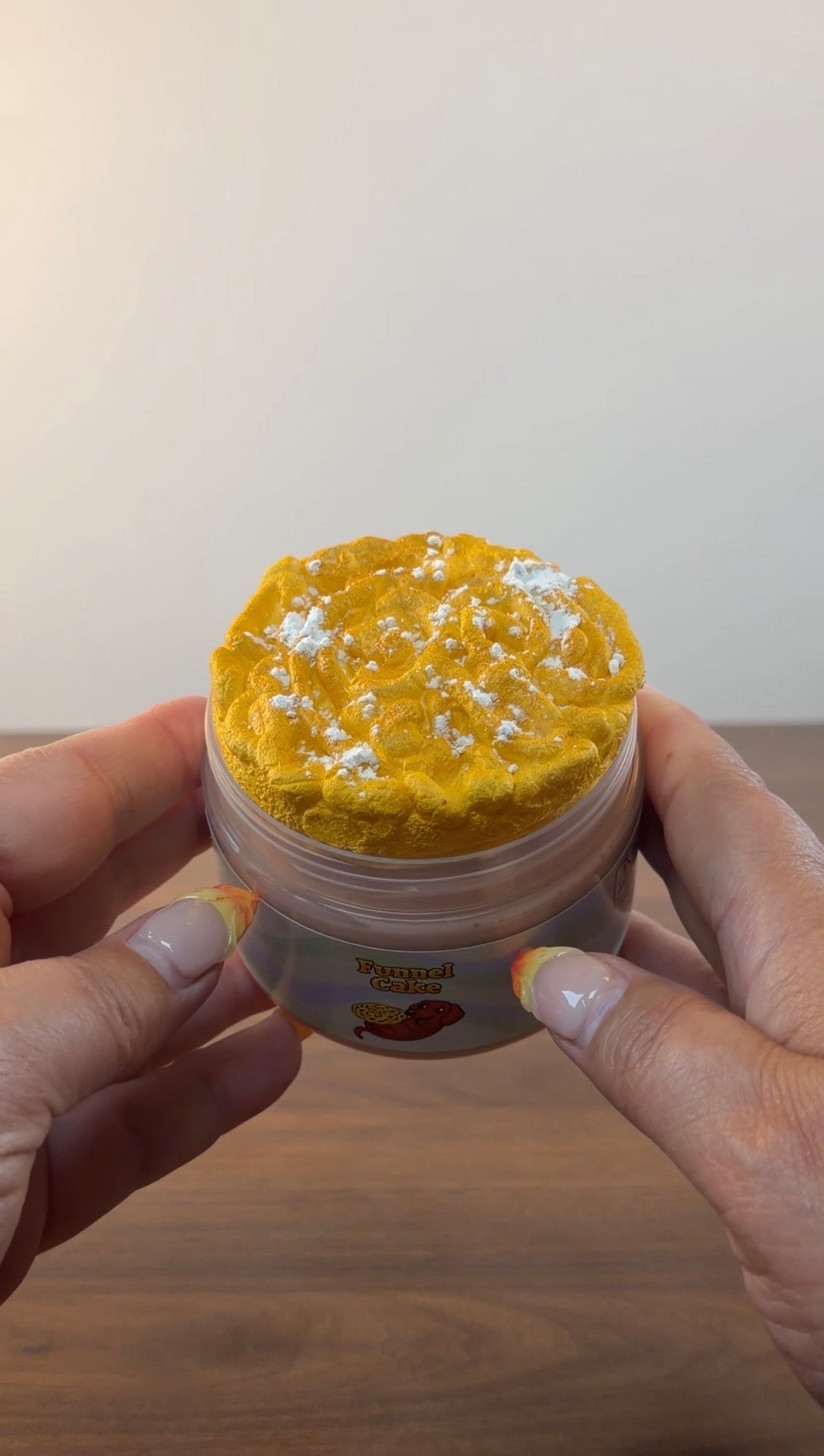 light tan ultra thick slime with clay topper with powder