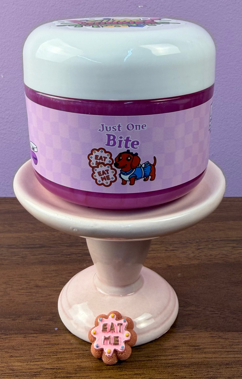 pink clear glue slime with purple shimmer texture