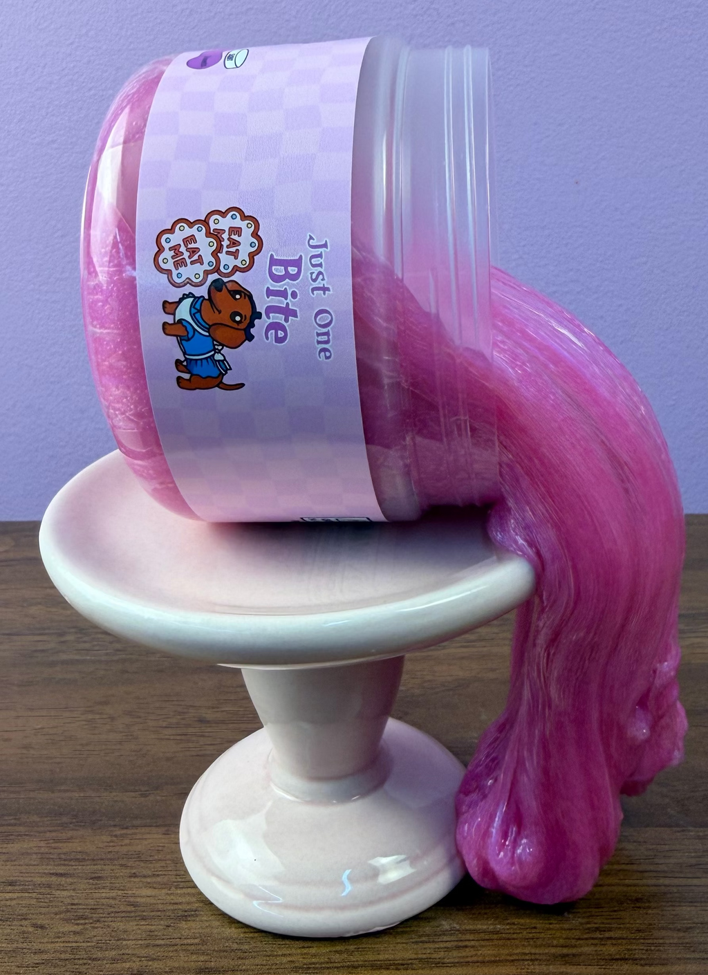 pink clear glue slime with purple shimmer texture