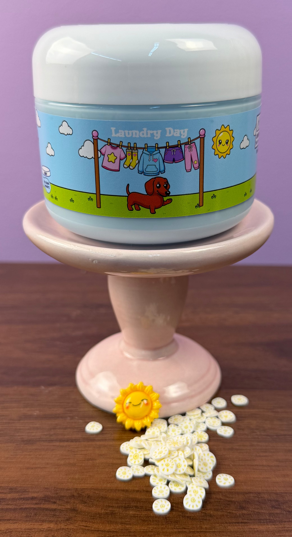 light blue ultra thick slime with sun charm with fake sun sprinkles texture