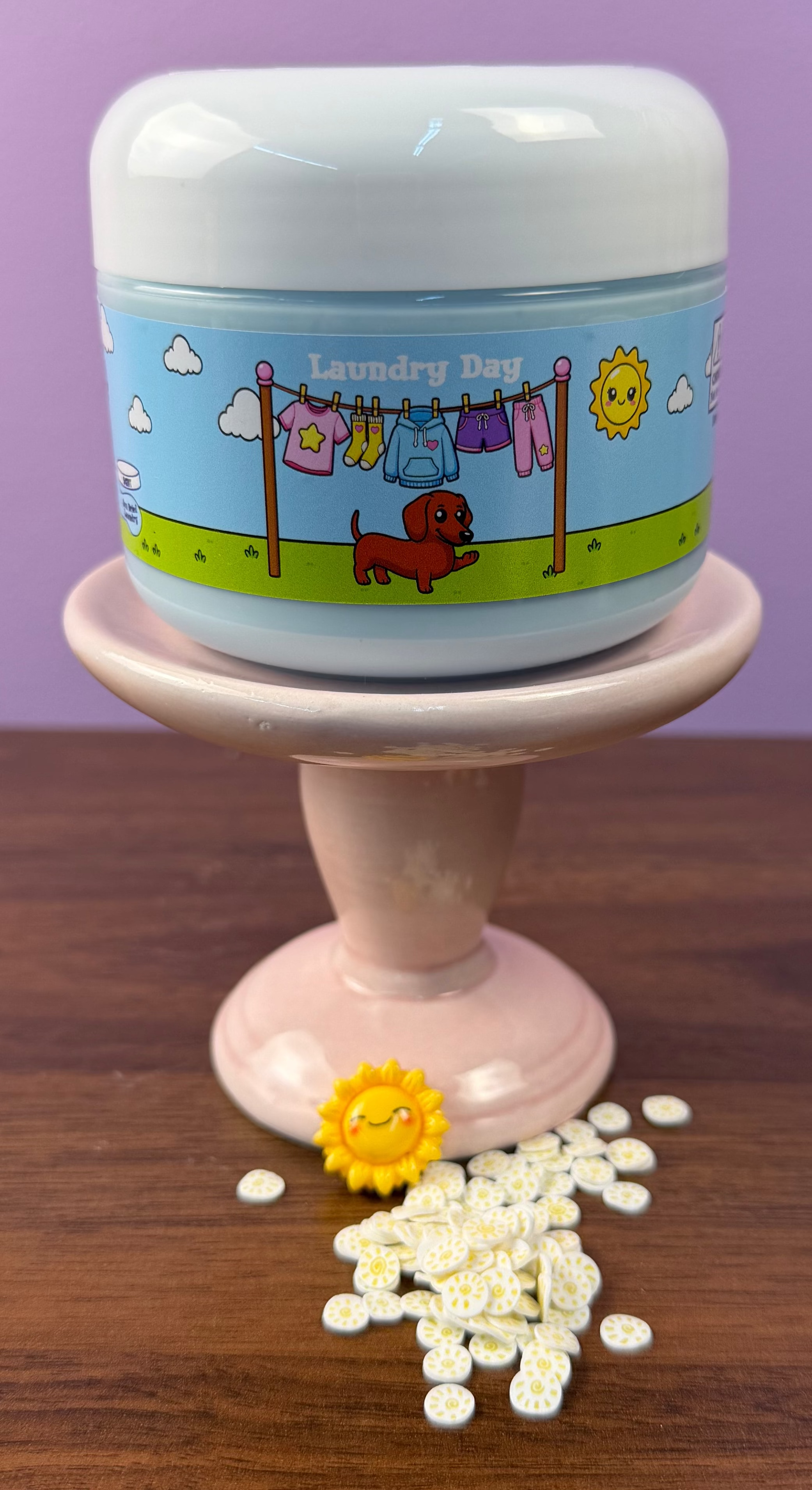 light blue ultra thick slime with sun charm with fake sun sprinkles texture