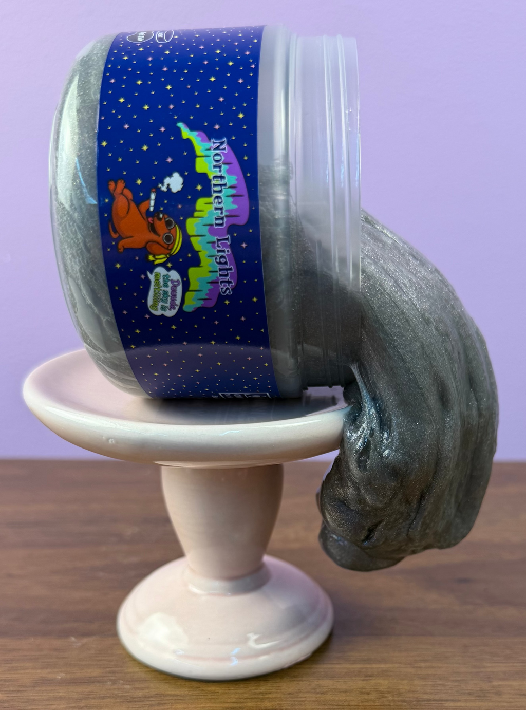 silver rainbow clear glue slime with a rainbow holographic shimmer texture