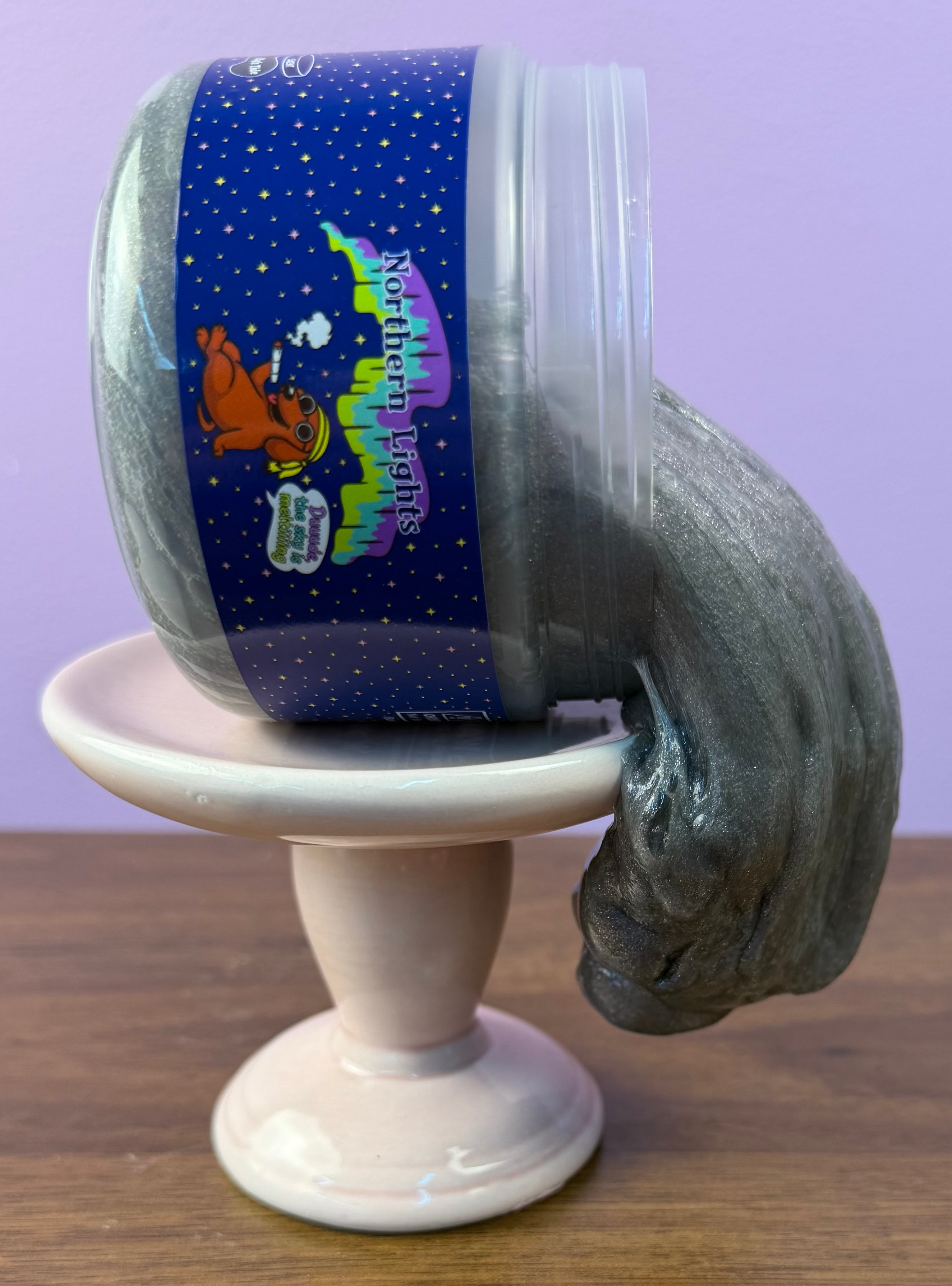 silver rainbow clear glue slime with a rainbow holographic shimmer texture