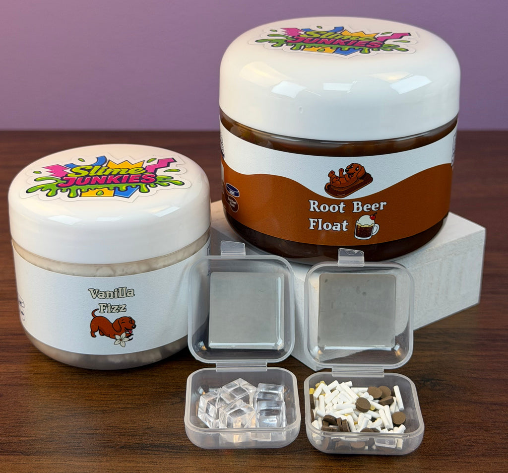 dark brown coated clear slime with white cloud slime with fake sprinkles and fake ice texture