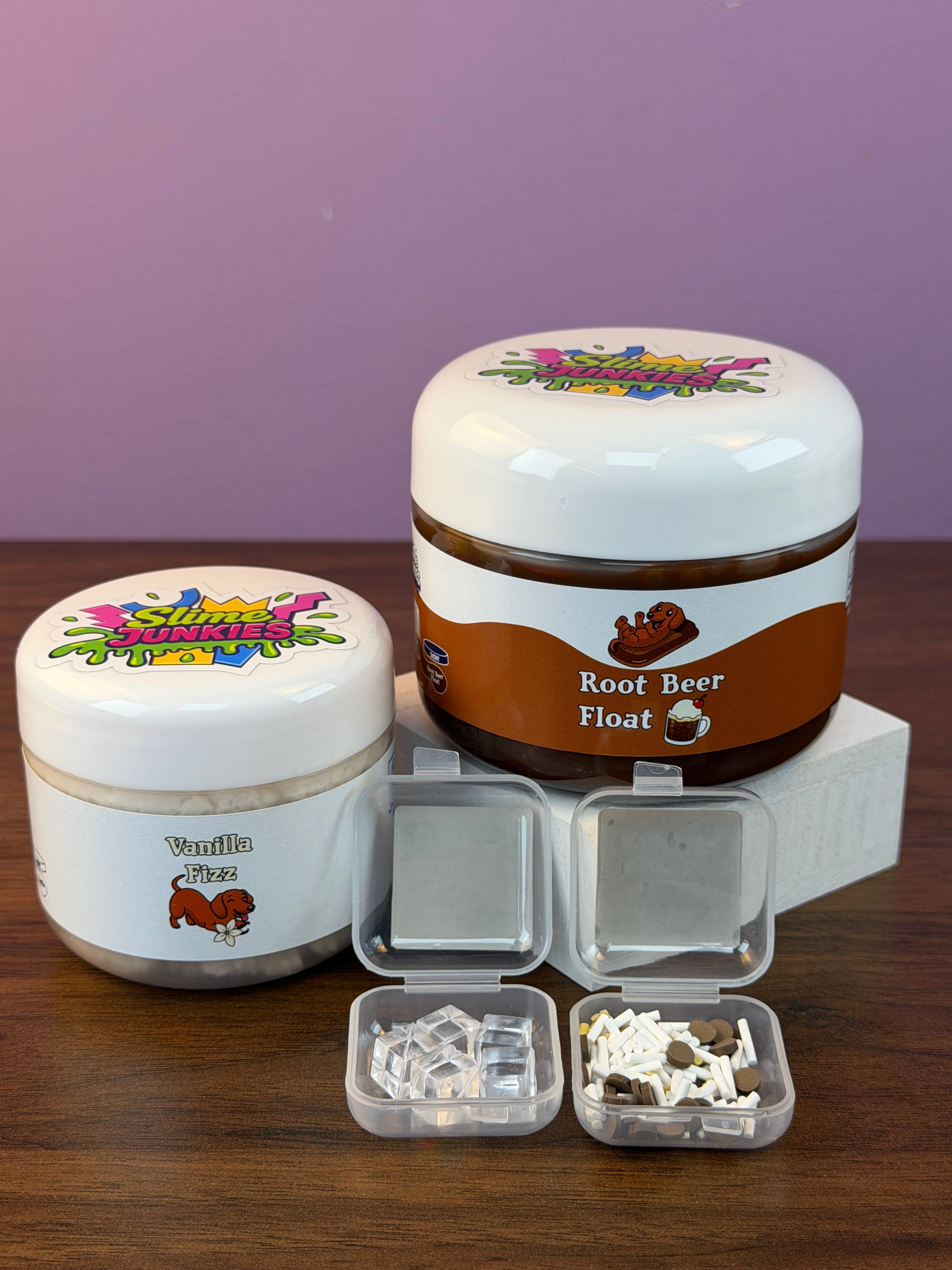 dark brown coated clear slime with white cloud slime with fake sprinkles and fake ice texture