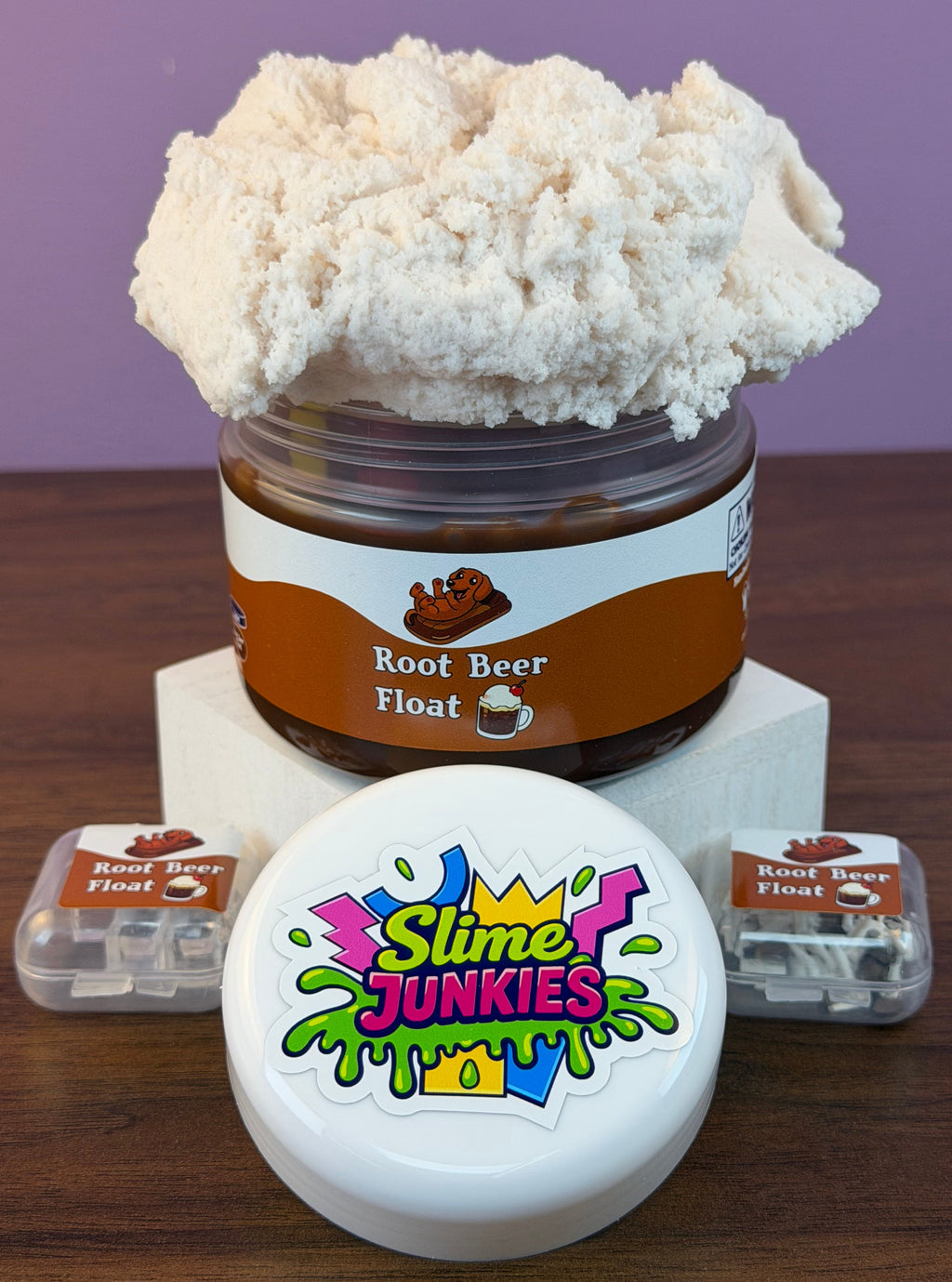 dark brown coated clear slime with white cloud slime with fake sprinkles and fake ice texture