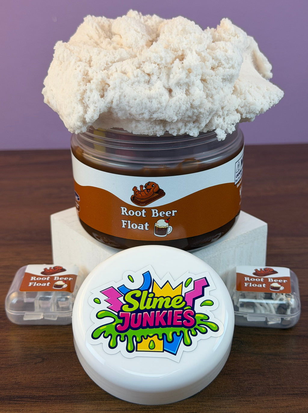 dark brown coated clear slime with white cloud slime with fake sprinkles and fake ice texture