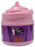 Pink slime in a caleb's jar with a purple label with a shake and a dog