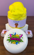 yellow butter slime with fake stethoscope clay sprinkles with fake pill clay sprinkles texture
