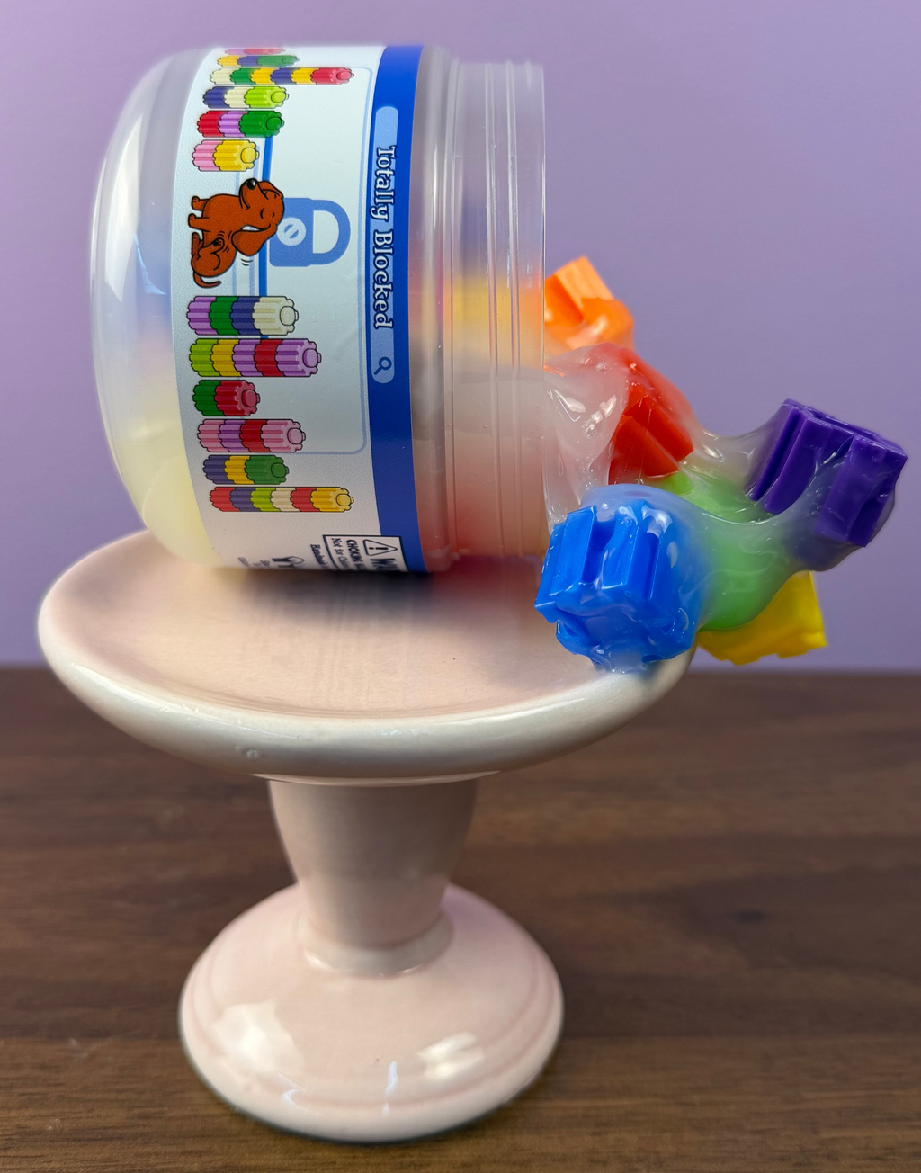 clear crunch bomb slime with plastic building blocks texture
