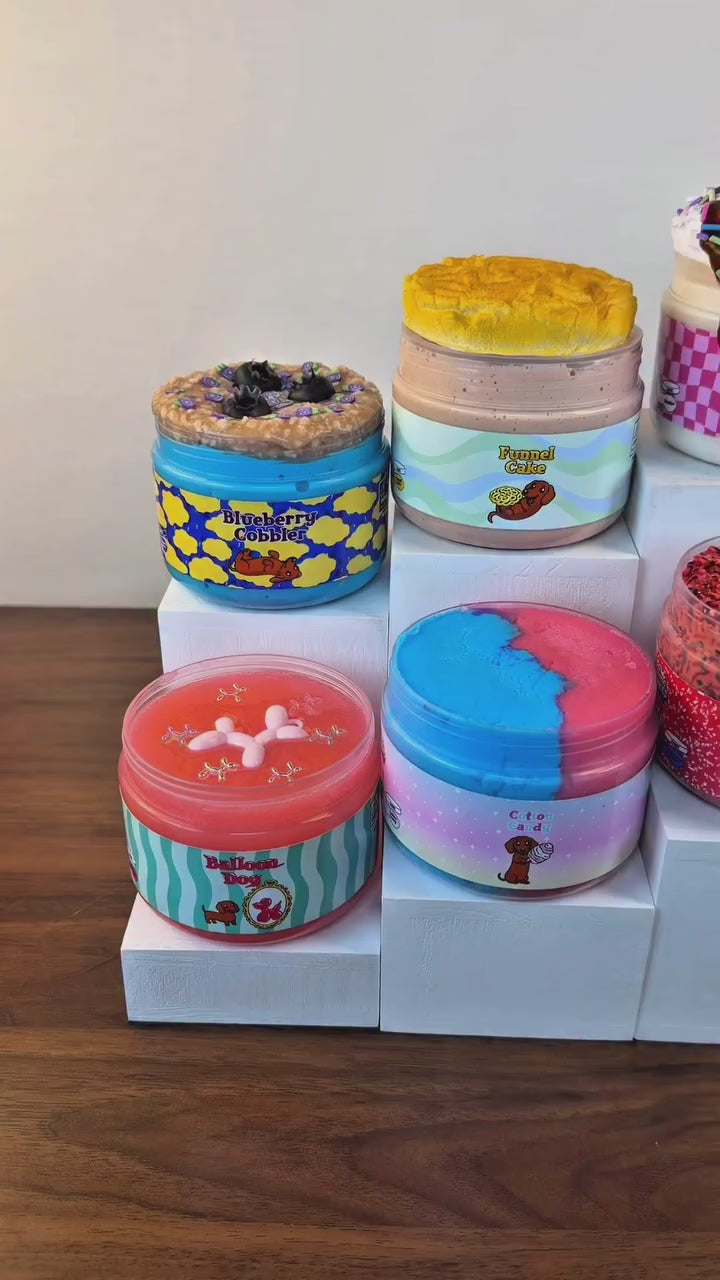 red coated clear slime pink x blue cloud slime red x blue bingsu slime, blue x light tan jelly x perlite slime, light tan ultra thick diy clay kit slime, off white thick n glossy diy clay kit slime with plastic charms with plastic sprinkles with clay sprinkles