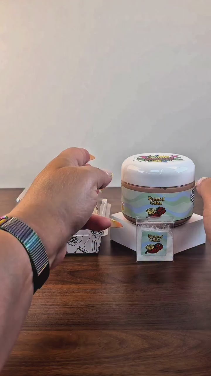 light tan ultra thick slime with clay topper with powder