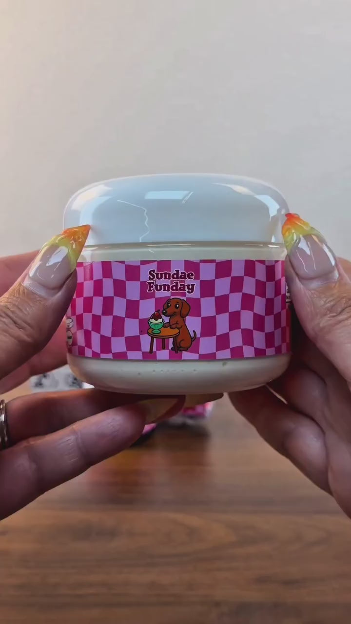 white thick n glossy slime with white clay topper with brown coated clear syrup topper with fake clay sprinkles